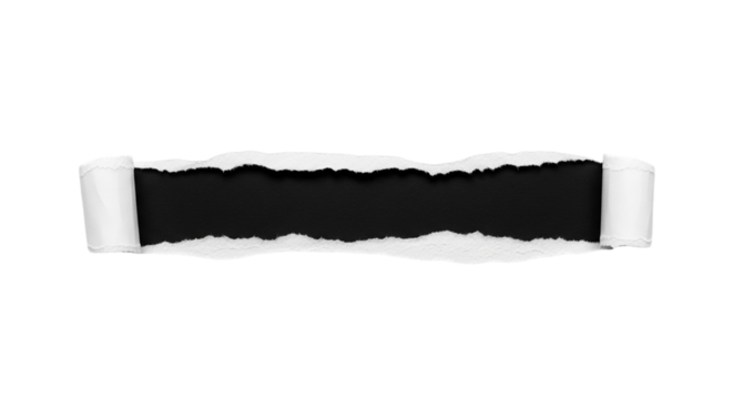 Torn Paper Edge with Rolled Ends Blank Space Texture White Ripped Design Black Background on transparent background