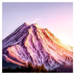 A breathtaking view of a majestic snow-capped mountain at sunrise, showcasing vibrant colors against a clear sky, perfect for inspiring and tranquil outdoor imagery.
