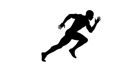 Fototapeta premium Silhouette of a Muscular Man Running Fast on White Background