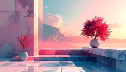 Fototapeta premium Pink-toned architectural scene