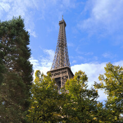Eiffel tower with trees in foreground
