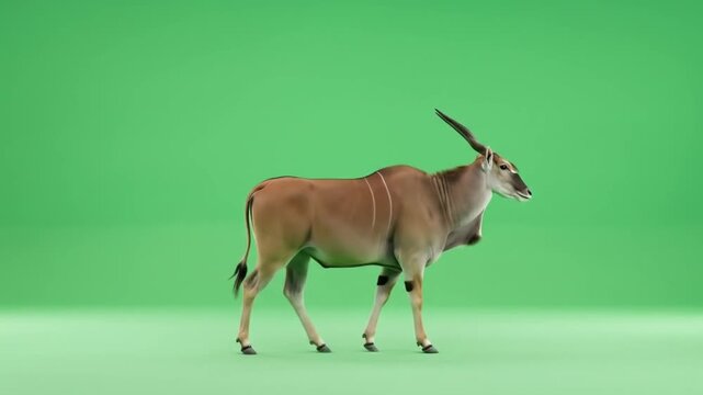 Green Screen Nature & Environment Digital Animation of an Antelope with Long Horns on Green Screen Background  Chroma Key