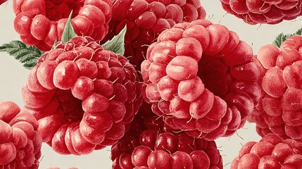   A zoomed-in shot of red raspberries against a clean white backdrop, surrounded by green foliage