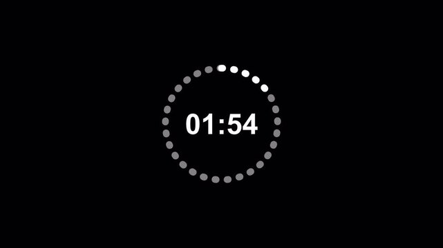 2 minutes countdown timer animation with transparent background, two minute timer animation with alpha channel. 
