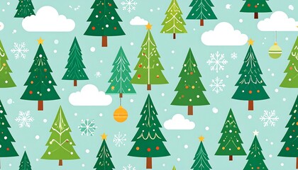 Christmas tree pattern on light teal background