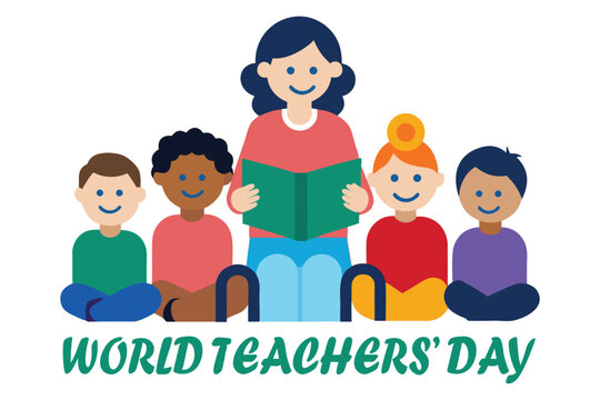 World Teachers’ Day Vector – Inclusive Education Teacher with Diverse Children