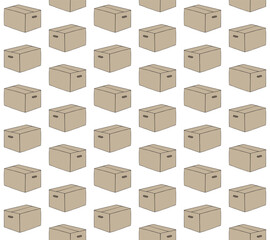 Vector seamless pattern of hand drawn sketch doodle colored cart board box isolated on white background