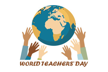 World Teachers’ Day Vector – Children Holding Globe Representing Global Education