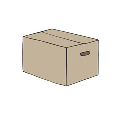 Vector hand drawn sketch doodle colored cart board box isolated on white background
