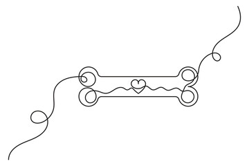 Minimalist dog bone one line drawing outline