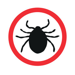Vector hand drawn mite silhouette in red circle isolated on white background