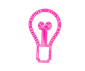 Neon pink light bulb outline glowing on white background, modern electric lamp symbol for creativity, innovation, bright ideas, futuristic energy, and stylish digital artwork.