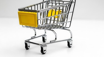 Polished Chrome Shopping Cart with Yellow Handle Detail