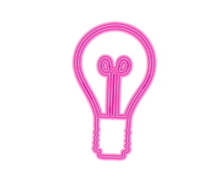 Neon pink light bulb outline glowing on white background, modern electric lamp symbol for creativity, innovation, bright ideas, futuristic energy, and stylish digital artwork.