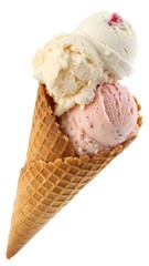 Delicious two scoop ice cream cone ready to enjoy on a