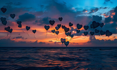 sunset over the sea with Love Heart 