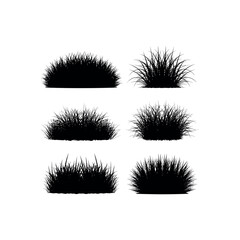 Six Black Silhouette Grass Clumps Isolated on White Background vector