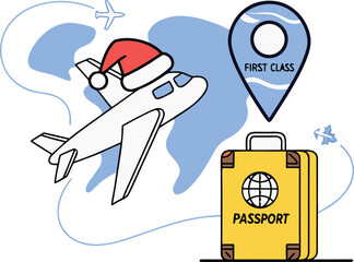 Travel Airplane Luggage Passport Location — Booking & Destination Graphic, Flat Design