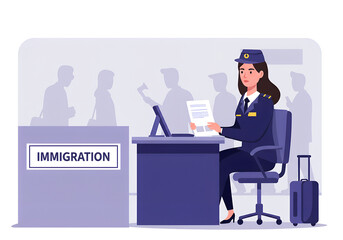 Immigration Officer Border Control Passport — Government Travel Processing, Line Art