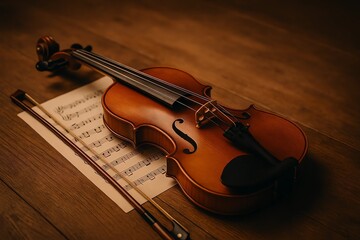 Traditional Wooden Violin with Bow – Musical Instrument Photography Collection
