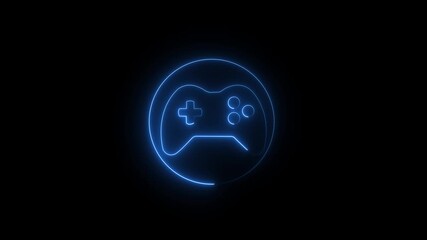 A glowing and neon gamepad icon with a glitch reveal animation on a dark background. Use for esports branding or a tech event promotion. 4k video animation. - Powered by Adobe