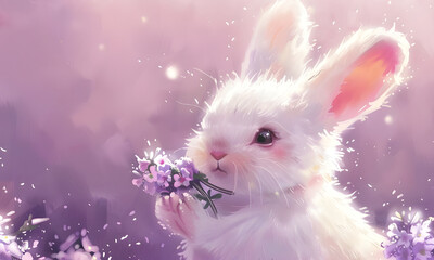 white rabbit on pink background