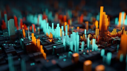 Abstract cityscape illustration representing data analysis and information visualization