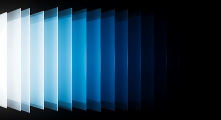 Vertical Translucent Blue Gradient Panels on Black Background, Showing Light to Dark Color Transition and Depth