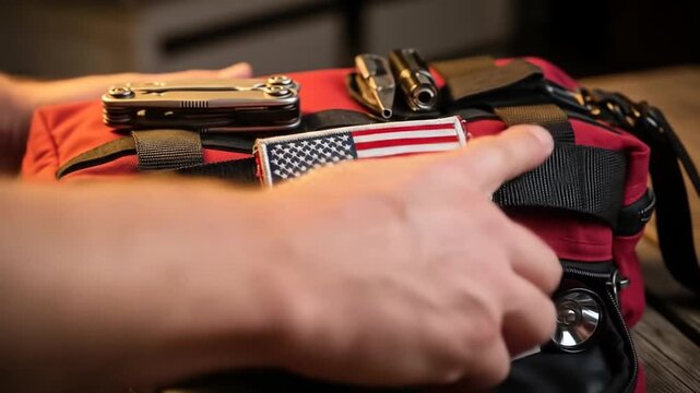 Emergency Preparedness Kit with US Flag Patch