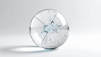 Photorealistic 3D Render of Fractured Glass Orb with Cracks, Isolated Photoshop Symbolic Element