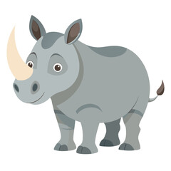 Cute cartoon rhinoceros with a gentle smile ready for educational use, ideal for children's books, playful marketing, and conservation awareness campaigns, originally a scalable graphic