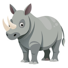 Adorable cartoon rhino standing tall and proud, perfect for children's books and educational materials, a charming animal illustration with a playful, friendly design, great for print