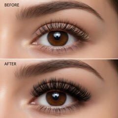 Obraz premium Before and After Comparison of Woman Eyes with Eyelash Extensions