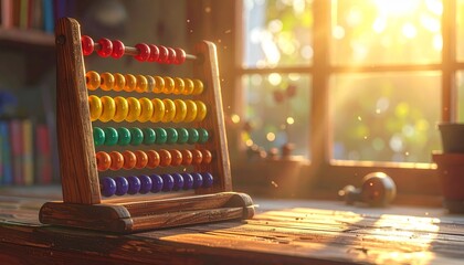 Colorful Abacus in Warm Natural Light on a Wooden Table