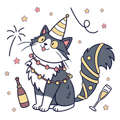 Playful Dreamy Maine Coon design, styled with wrapped in fairy lights and Midnight Sparkle shades in a New Year celebration setting