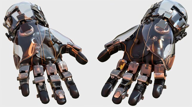 Futuristic Cybernetic Hands: A Detailed Render of Robotic Prosthetics Displayed