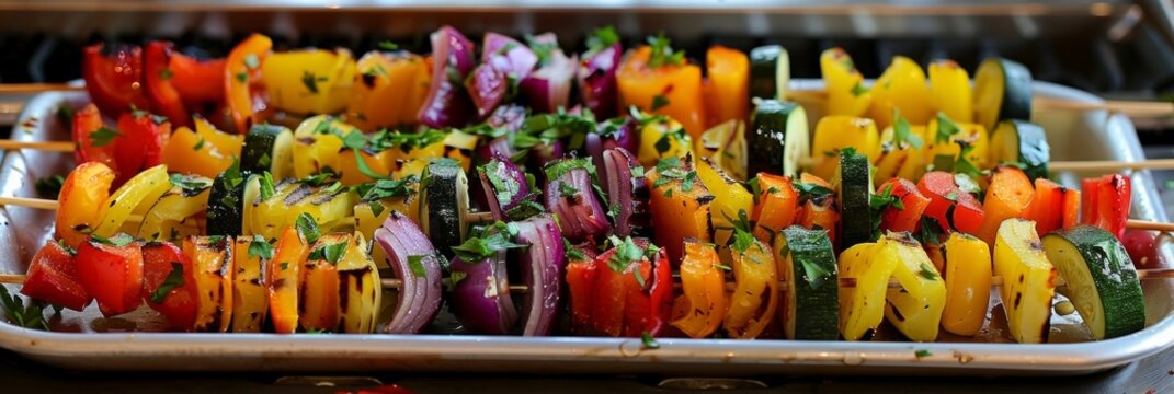 A feast for the senses with these colorful veggie skewers ready to be devoured.