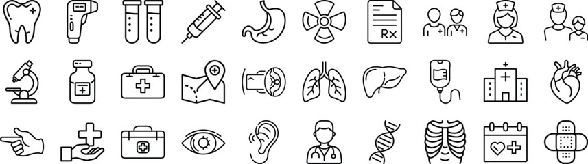 Collection of medical and healthcare line icons for digital and print applications vector
