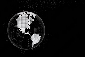 Visual representation of the Earth displayed as a dot matrix globe against a black backdrop conveying global connectivity and technology