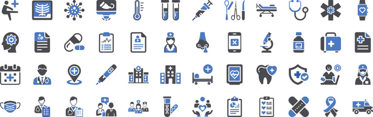 Comprehensive healthcare icon set for medical technology and digital health applications vector