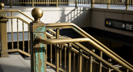 Brass Railing Staircase Architecture Detail.