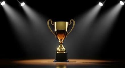 Golden Trophy Under Spotlight on Dark Stage
