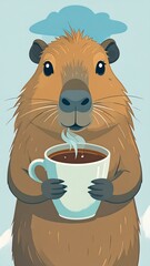 Cute capybara holding coffee cup