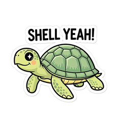 Vector art of cute turtle with shell yeah text, cartoon style