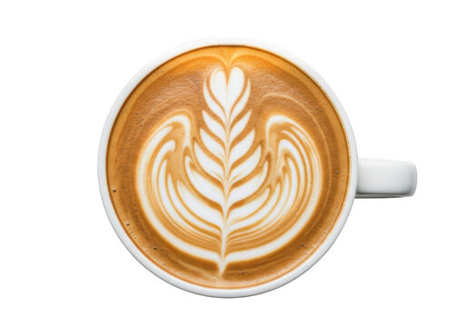 Latte art coffee cup top view isolated on transparent background