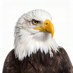 Fototapeta premium Majestic bald eagle portrait showcasing intense gaze and noble plumage on white background