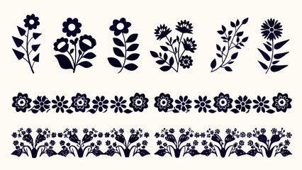 Charming dark floral elements and borders perfect for elegant design projects and creative embellishments