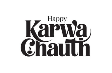 Stylish Happy Karwa Chauth lettering design for festive wishes