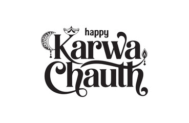 Stylish Happy Karwa Chauth lettering design for festive wishes