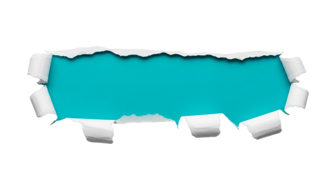Torn Paper Effect Reveal Black Backdrop Vibrant Teal Ripped Edges Blank Space Design Template on transparent background